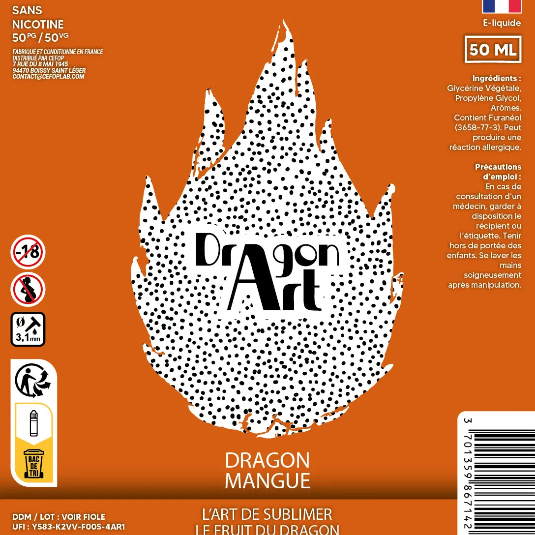 Étiquette Dragon Mangue Frais Dragon'Art Bobble 50 ml