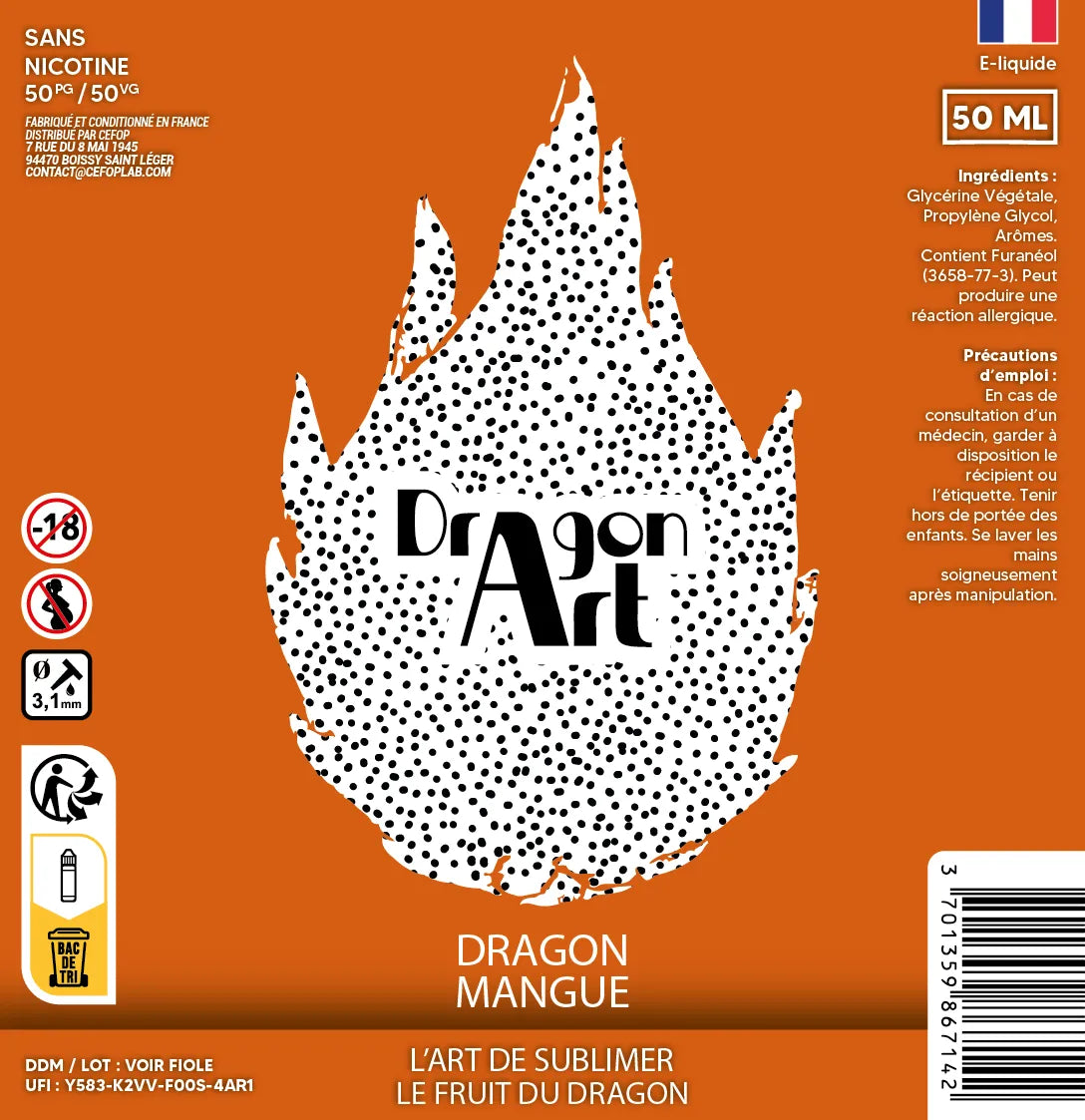 Étiquette Dragon Mangue Frais Dragon'Art Bobble 50 ml