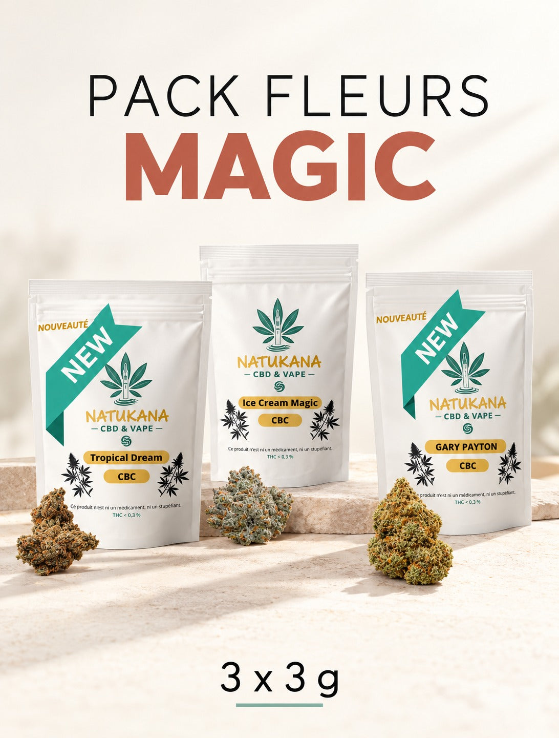 Pack Fleurs Magic : Tropical Dream, Ice Cream Cake, Gary Payton (3 g)